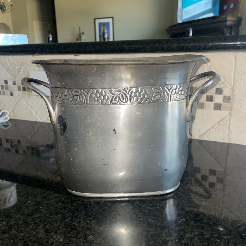Vintage Pottery Barn Pewter Ice Bucket with Floral Design